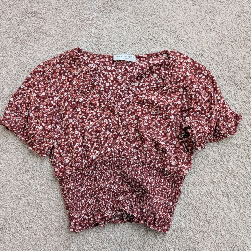 Red Floral Crop Top Size M